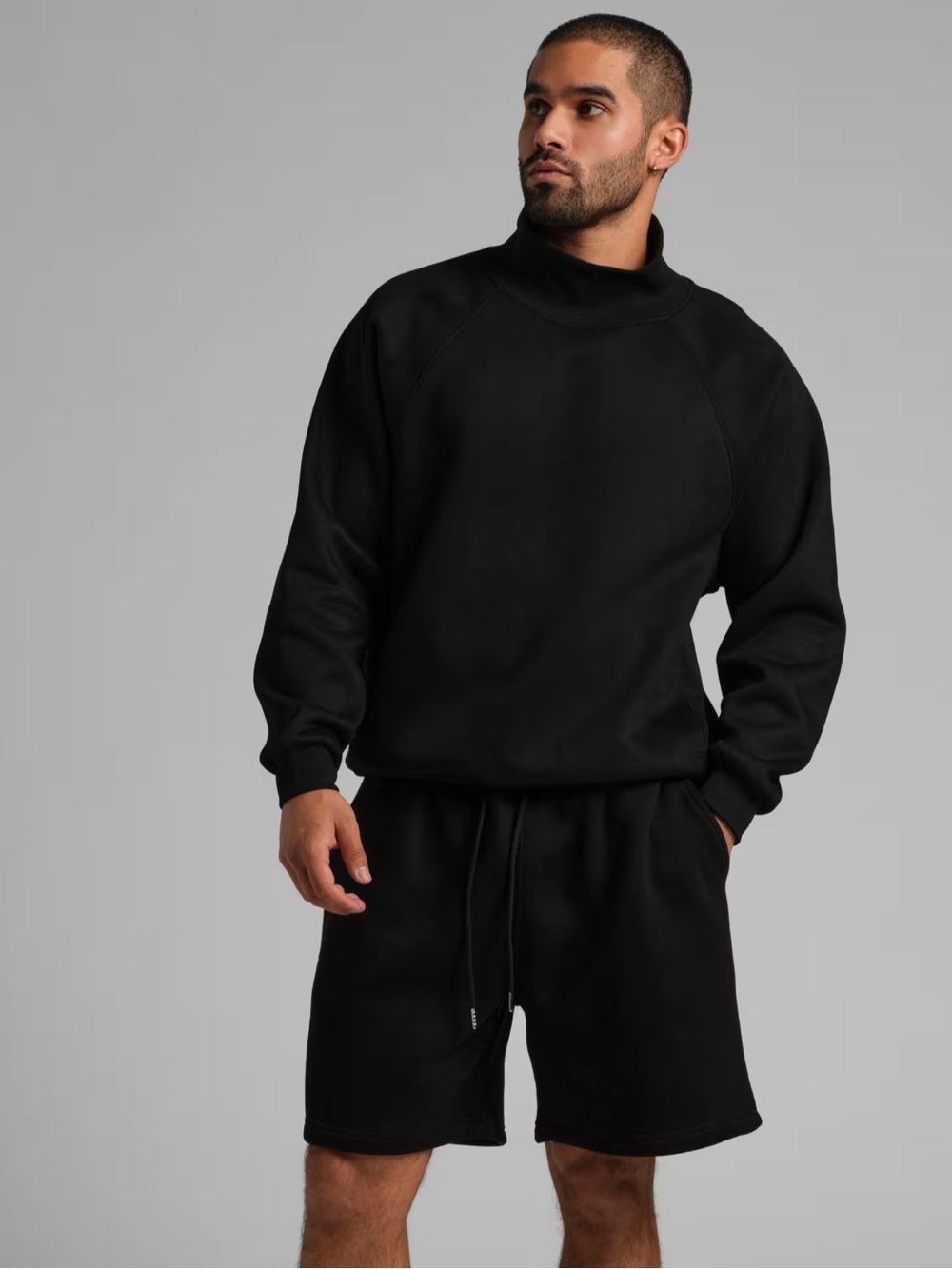 Basic Mock Neck Sweatshirt in Onyx